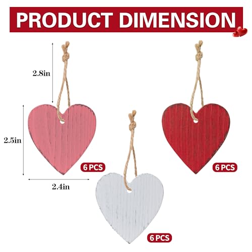 Rmeosye Valentine Wooden Heart Ornaments Set, 18pcs Rustic Farmhouse Distressed Wooden Hearts in Red, Pink & White, Vintage Wood Valentine Décor for Home, Tiered Tray, Mantel, Fireplace, Shelf, or Office - Image 3
