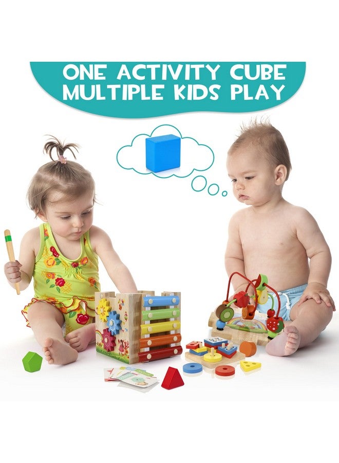 HELLOWOOD 8-in-1 Wooden Activity Cube for Kids, Sorting & Stacking Toys Shape Match Xylophone Montessori Learning Toy STEM Value Pack Gift for Boys Girls Toddlers-Light Pink Packaging - Image 4
