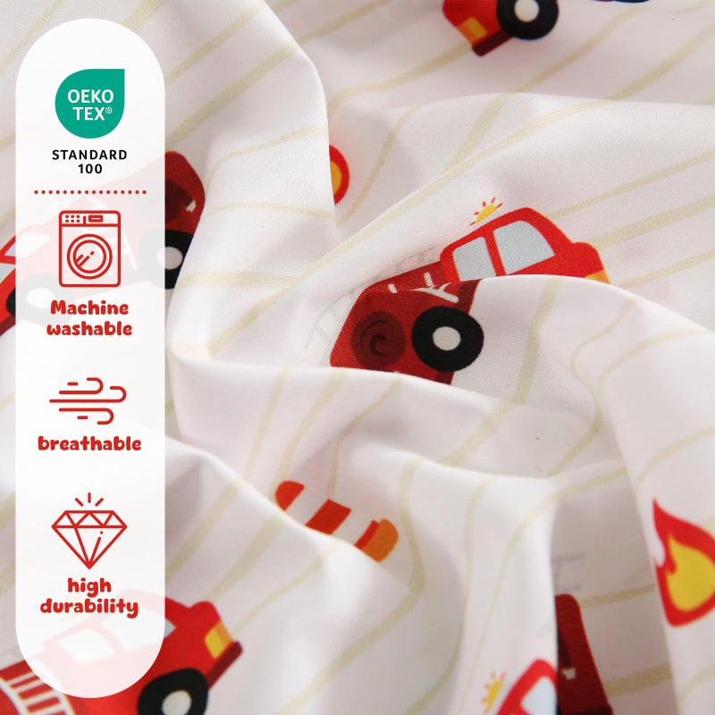 LONAVA Toddler Kids Comforter Set - 4 Pieces Toddler Bedding Sets for Boys Girls Children, Ultra Soft Microfiber Bed in A Bag with Flat Fitted Sheets, Fire Truck - Image 4