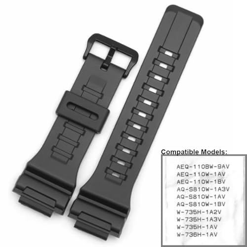 DBLACK ''CDS17'' 18mm Resin Watch Strap (Black) // Compatible With ''CASIO'' W-735H, W-736H, AQ-S810W, AEQ-110W & AEQ-110BW Model Watches Only (Matte Black) - Image 4