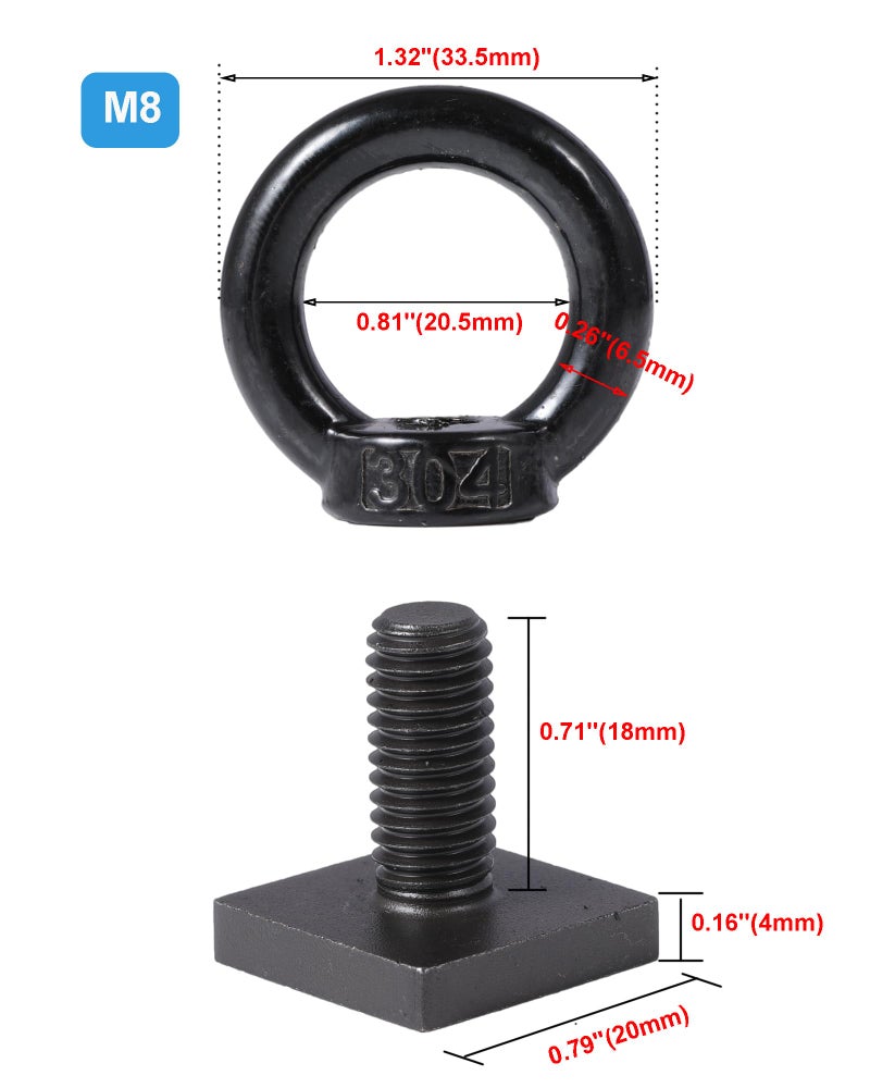 moroinriz T Track Mount Tie Down Anchor for Roof Rack, M8 Heavy Duty Ring Shaped Eye Bolt, Stainless Steel T Bolt Eye Nut Tie Down Rings for Holding Bungee Cord, Ropes, Hooks - Image 2