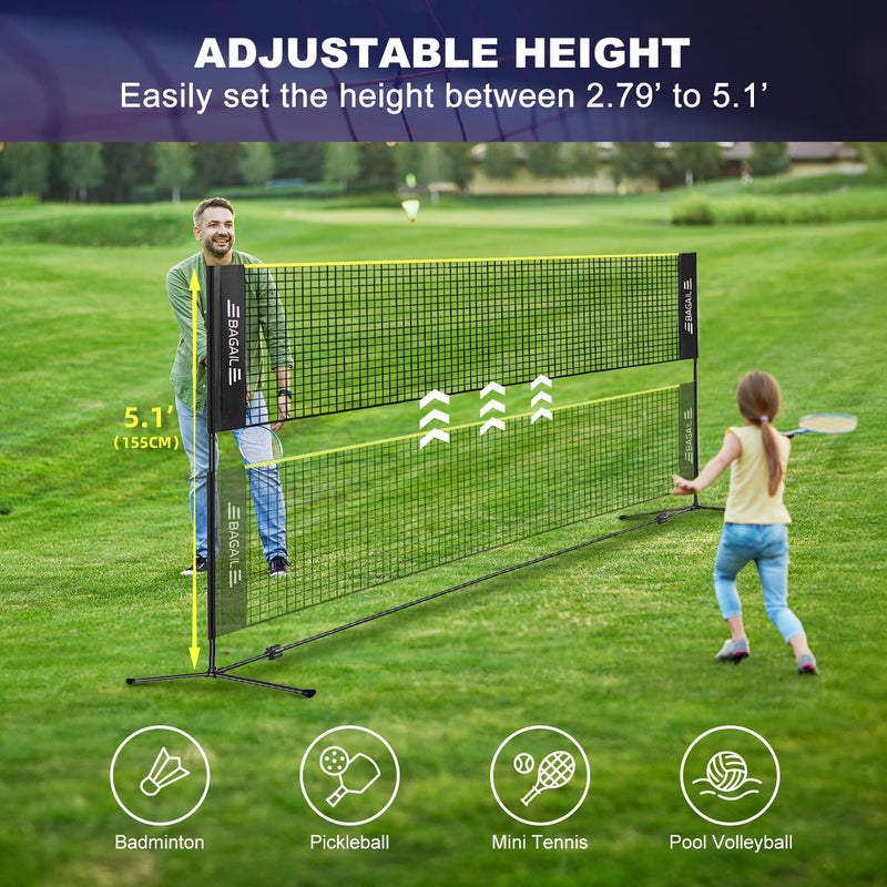 BAGAIL BAGAIL Badminton Net, Foldable Nylon Net, Hieght Adjustable Stand and Portable Carry Bag, Easy to Assemble or Disassemble, Ideal Recreational Sports Net for Tennis, Kids Badminton or Volleyball - Image 2