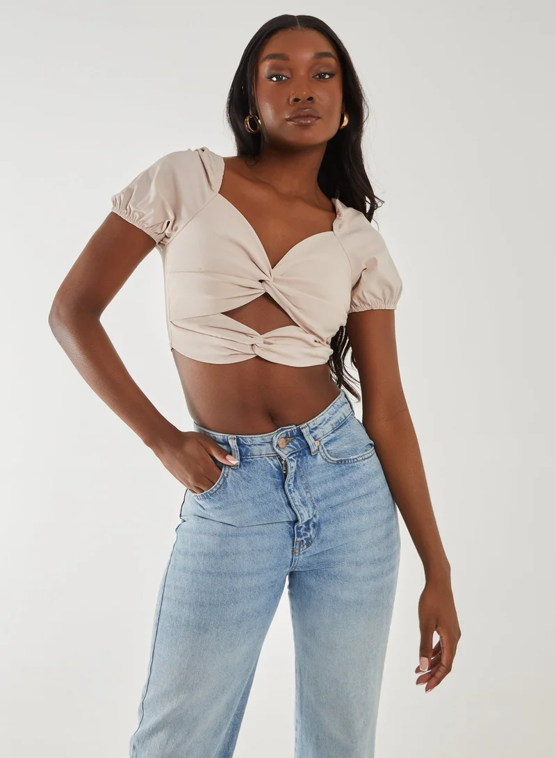 Pink Vanilla  Puff Sleeve Bengaline Cropped Top for Women | Best Price UAE