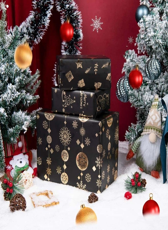 Linnoptimix Christmas Wrapping Paper Rolls -3 LARGE ROLL-27inch*78 inch per roll Colorful Foil Black wrapping paper(Christmas 3 Black/Gold（001）) - Image 5
