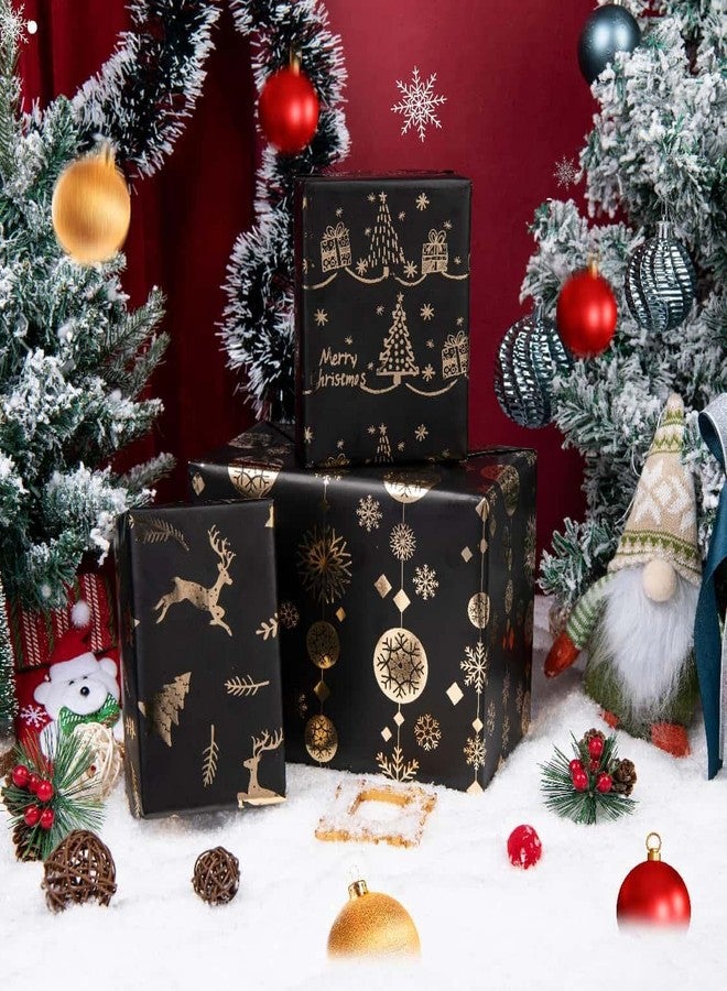 Linnoptimix Christmas Wrapping Paper Rolls -3 LARGE ROLL-27inch*78 inch per roll Colorful Foil Black wrapping paper(Christmas 3 Black/Gold（001）) - Image 4