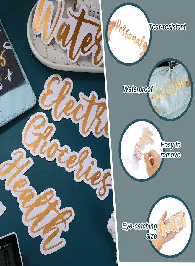 Chinco 34 Pieces Cash Envelope Labels Stickers Budget Planners Decals Budget Stickers Envelopes Labels Holographic Vinyl Label Decals Finance Planners Money Sticker for A6 Binder Pocket (Gold) - Image 3