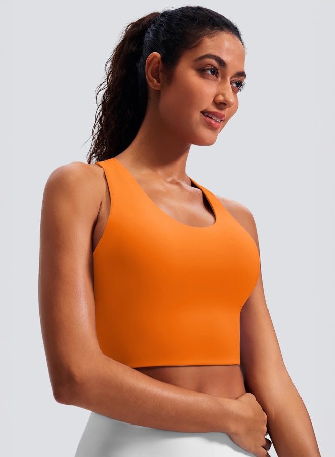 JOYSPELS Sports Bras for Women Criss-Cross Back Padded Workout Tank Tops Medium Support Crop Tops for Women, Orangetiger, M - Image 2