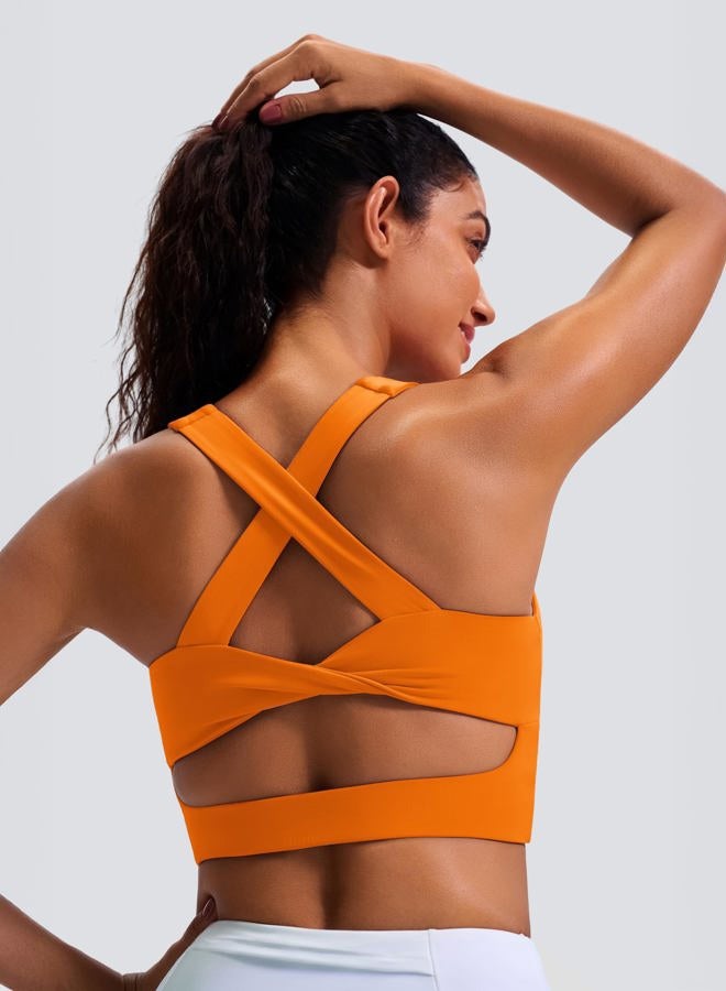 JOYSPELS Sports Bras for Women Criss-Cross Back Padded Workout Tank Tops Medium Support Crop Tops for Women, Orangetiger, M - Image 4