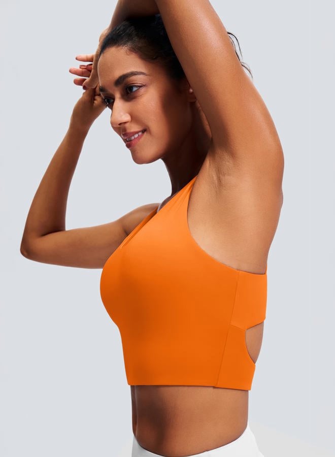JOYSPELS Sports Bras for Women Criss-Cross Back Padded Workout Tank Tops Medium Support Crop Tops for Women, Orangetiger, M - Image 3
