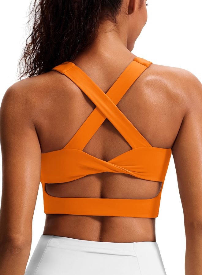 JOYSPELS Sports Bras for Women Criss-Cross Back Padded Workout Tank Tops Medium Support Crop Tops for Women, Orangetiger, M - Image 1