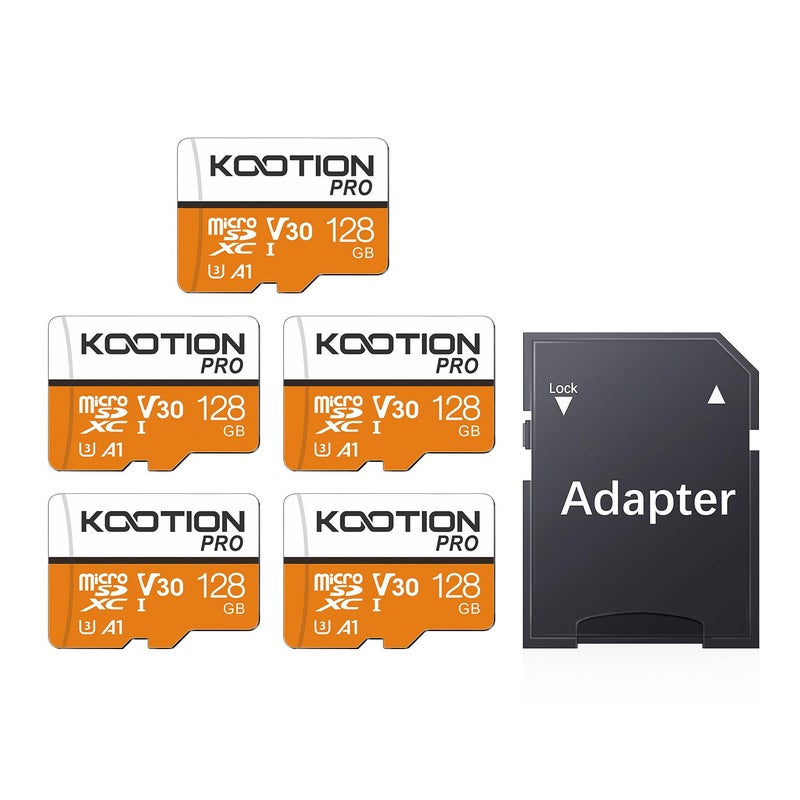 KOOTION 5 Pack Micro SD Cards 128GB U3 microSDXC Flash Memory Card for 4K Video Recording A1 V30 Full HD C10 TF Card with Adapter - Image 2