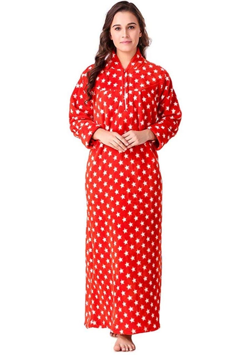 CIERGE Women's Wool Starred Maxi Nighty (Red nighty woolen, red, Free Size) - Image 1