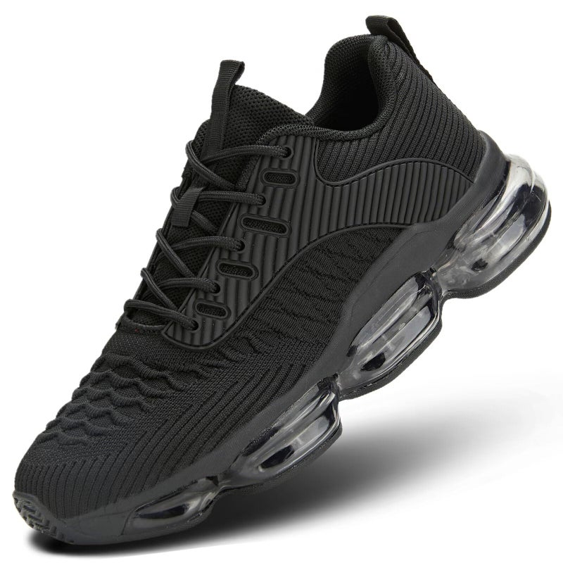 Luogoks Womens Walking Running Shoes Air Cushion Basketball Sneakers Fashion Tennis Breathable Sport Gym Fitness Cross Trainers Shoes Black - Image 1
