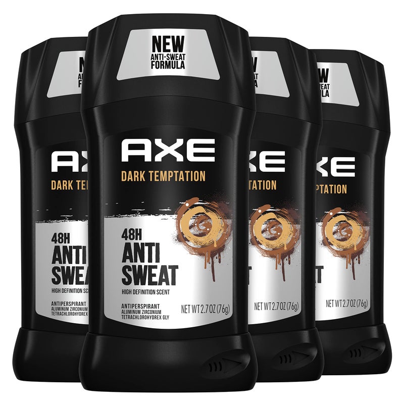 Axe ستيك مضاد للتعرق للرجال من AXE لنضارة تدوم طويلاً - رائحة الإغراء الداكنة - عطر يدوم طوال اليوم - مضاد للتعرق لمدة 48 ساعة - مزيل عرق للرجال 2.7 أونصة - 4 قطع - Image 1