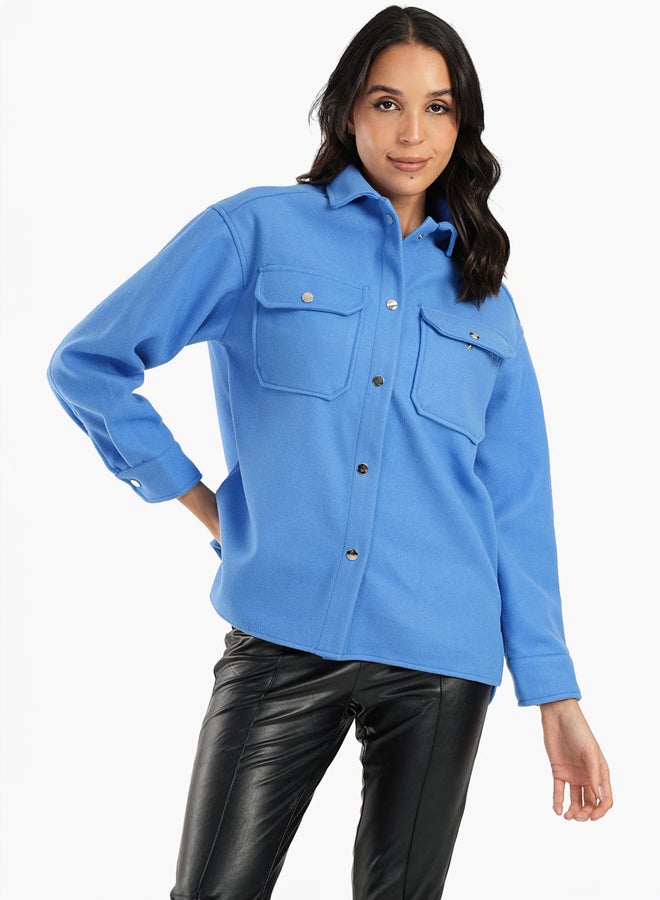 Clue قميص فليس أزرق واسع - Image 2