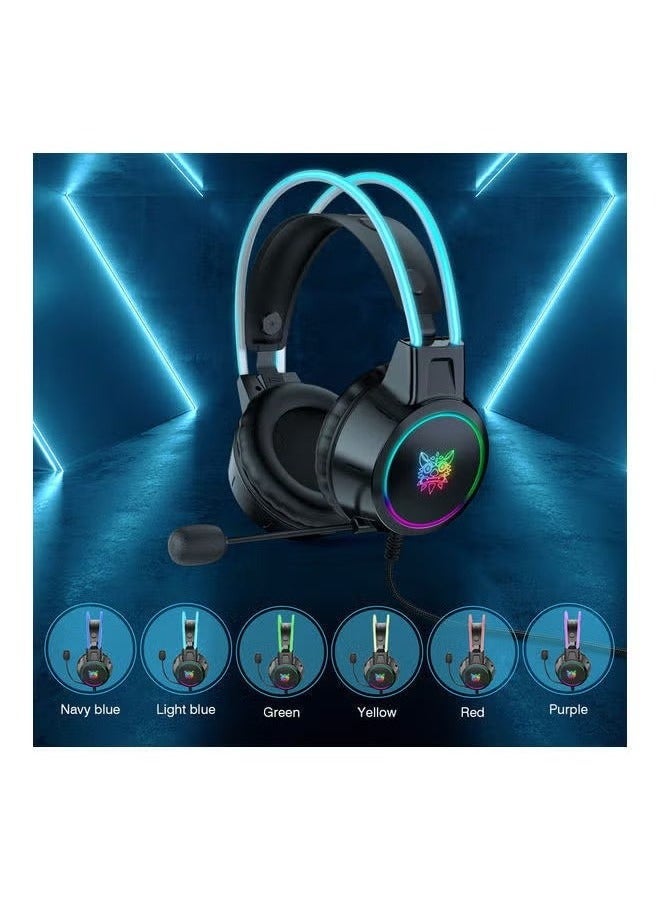 onikuma X15 Pro Wired Gaming Headphones with Noise-Canceling Mic & RGB LED Light – Over-Ear Stereo Sound Headset for PC, Laptop, PS4, PS5, Xbox One, Xbox Series X/S | Comfortable Fit, Strong Bass, Clear Voice Chat, USB + 3.5mm Plug - Image 2