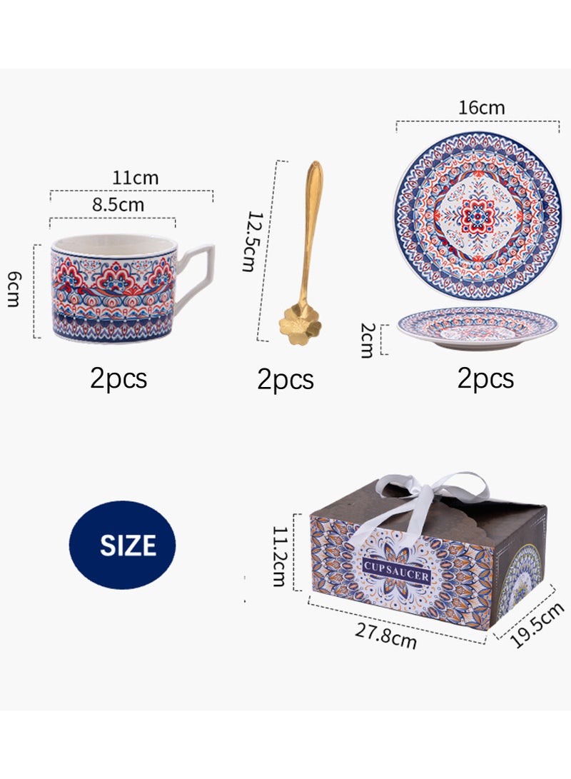 زاڤية مجموعة فاخرة من أكواب القهوة والصواني مع الأقداح (2 كوب، 2 صحن، 2 ملعقة ذهبية بتلات) - تراث حدائق فارسية، مزيج من روح البوهيمية وحرفية الشرق الأوسط، هدية راقية للمنزل والمكتب والمناسبات - Image 2
