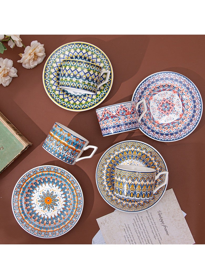 زاڤية مجموعة فاخرة من أكواب القهوة والصواني مع الأقداح (2 كوب، 2 صحن، 2 ملعقة ذهبية بتلات) - تراث حدائق فارسية، مزيج من روح البوهيمية وحرفية الشرق الأوسط، هدية راقية للمنزل والمكتب والمناسبات - Image 3