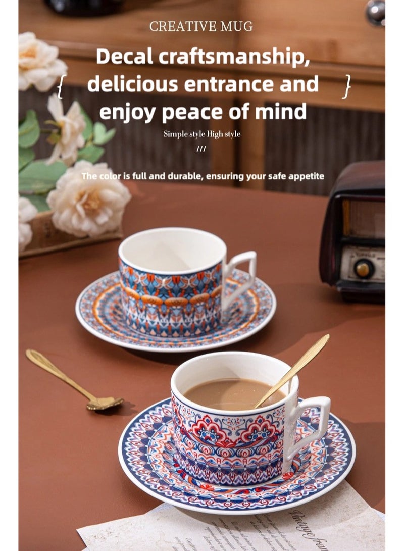 زاڤية مجموعة فاخرة من أكواب القهوة والصواني مع الأقداح (2 كوب، 2 صحن، 2 ملعقة ذهبية بتلات) - تراث حدائق فارسية، مزيج من روح البوهيمية وحرفية الشرق الأوسط، هدية راقية للمنزل والمكتب والمناسبات - Image 5