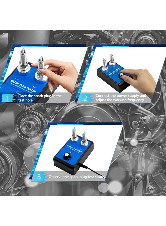 Generic Spark Plug Tester, Dual Holes Automotive Engine Ignition Coil Tester 0 to 6000RPM Adjustable Working Frequency Car Motorcycle Spark Tester Tool for 12V Gasoline Vehicles Spark Plug Sock  - Image 2