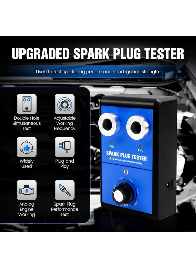 Generic Spark Plug Tester, Dual Holes Automotive Engine Ignition Coil Tester 0 to 6000RPM Adjustable Working Frequency Car Motorcycle Spark Tester Tool for 12V Gasoline Vehicles Spark Plug Sock  - Image 4