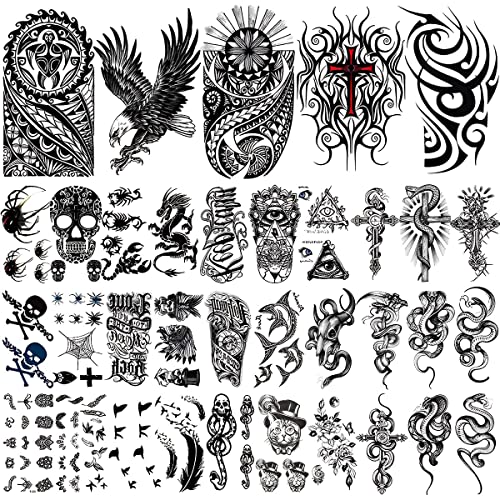 MAYCREATE® 35 Sheets Temporary Tattoo Sticker For Men Black Tatto Sticker Beast on Arm Waterproof Large Tattoo Stickers Assorted Tatto Sticker - Image 1