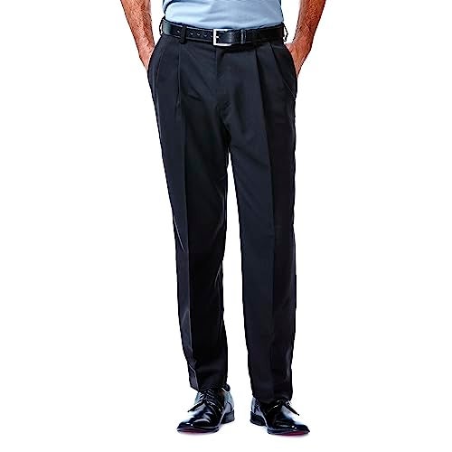 Haggar mens Cool 18 Hidden Expandable Waist Pleat Front Pant- Regular and Big & Tall Sizes dress pants, Black, 40W x 30L US - Image 1