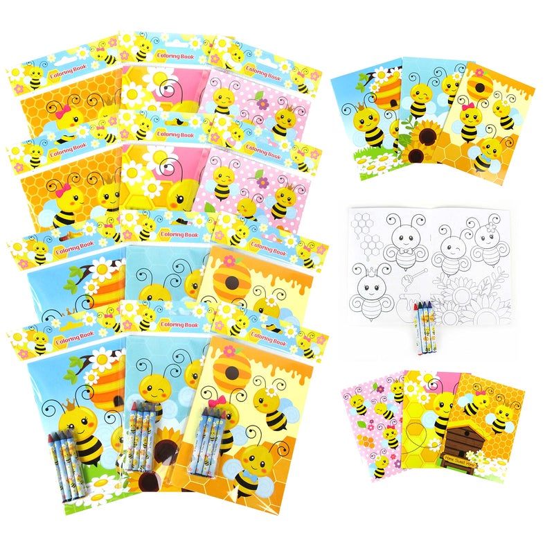 TINYMILLS Bumble Bees Honeybees Coloring Book and Crayon Set for Kids Party Favors with 12 Coloring Books and 48 Crayons for Birthday Goody Bag Stuffers Carnival Prizes - Image 1