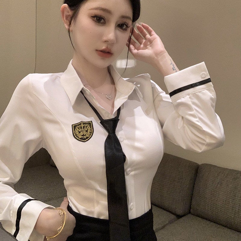 Summer women's fashion professional attire temperament work clothes college style JK uniform shirt hip skirt set two-piece set - Image 3