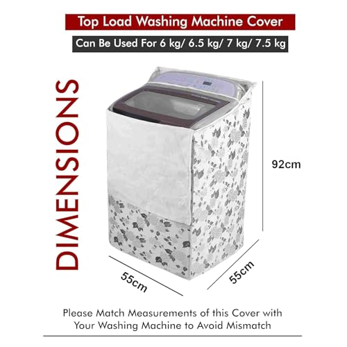 DALUCI Waterproof & Dustproof Washing Machine Cover for Top Load Fully Automatic | Compatible with Samsung 6.2 Kg | 6.5 Kg | 7 Kg | 7.5 Kg Back Panel | Half White & Grey | 55 x 55 x 92 cm - Image 2