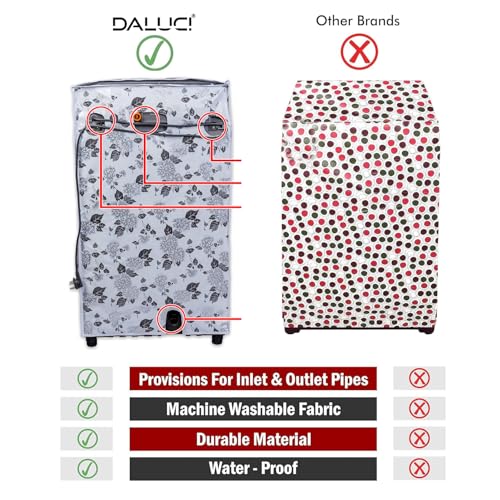 DALUCI Waterproof & Dustproof Washing Machine Cover for Top Load Fully Automatic | Compatible with Samsung 6.2 Kg | 6.5 Kg | 7 Kg | 7.5 Kg Back Panel | Half White & Grey | 55 x 55 x 92 cm - Image 4