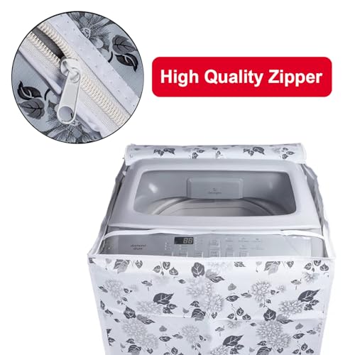 DALUCI Waterproof & Dustproof Washing Machine Cover for Top Load Fully Automatic | Compatible with Samsung 6.2 Kg | 6.5 Kg | 7 Kg | 7.5 Kg Back Panel | Half White & Grey | 55 x 55 x 92 cm - Image 5