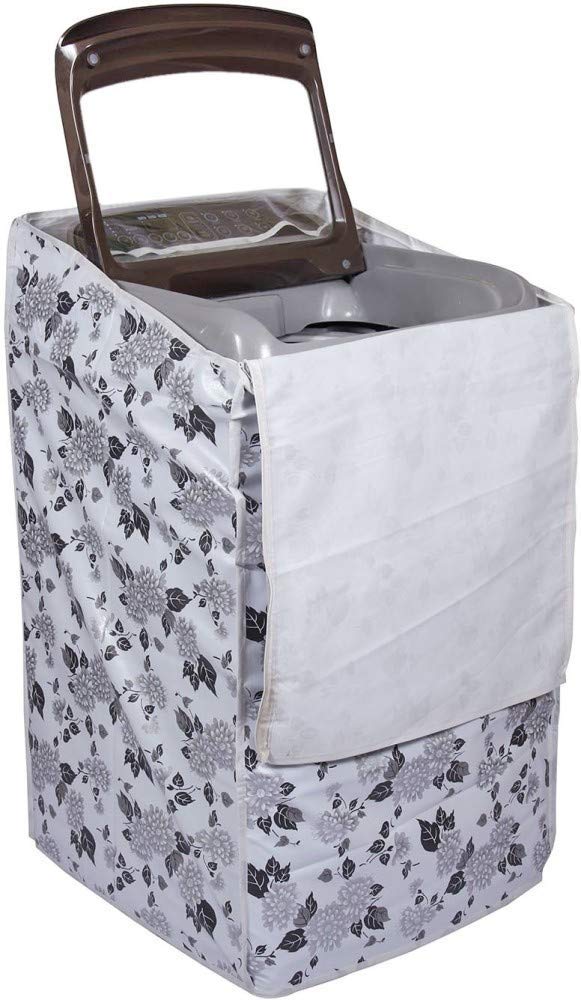 DALUCI Waterproof & Dustproof Washing Machine Cover for Top Load Fully Automatic | Compatible with Samsung 6.2 Kg | 6.5 Kg | 7 Kg | 7.5 Kg Back Panel | Half White & Grey | 55 x 55 x 92 cm - Image 1