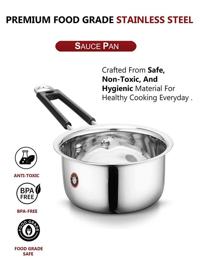 Lion Stainless Steel Sauce Pan – 2.5 Ltr, 18.5 cm, Flat Bottom, Heat-Resistant Handle with Hanging Loop, Food Grade, Rust Resistant – For Tea, Coffee, Soup, Milk, Desserts - Image 3