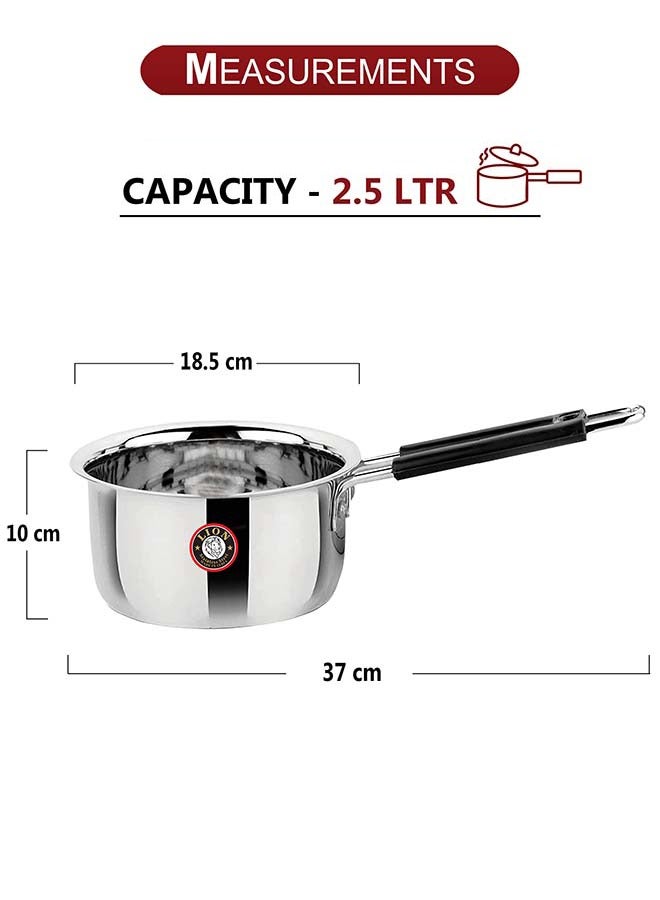 Lion Stainless Steel Sauce Pan – 2.5 Ltr, 18.5 cm, Flat Bottom, Heat-Resistant Handle with Hanging Loop, Food Grade, Rust Resistant – For Tea, Coffee, Soup, Milk, Desserts - Image 5