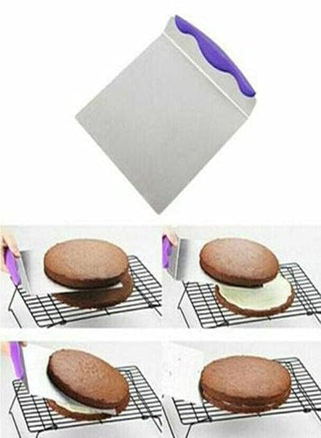 BIRZAR Stainless Steel Cake Lifter with Non-Slip Handle Dough Scraper Cutter Pizza Lifting Move Plate Baking Tools (Multicolor) - Image 2