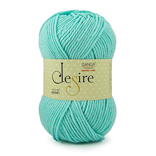 Ganga Acrowools Acrylic Desire Hand Knitting and Crochet Yarn. Pack of 1 Ball - 100Gms. Shade No - Dsr005, Aqua - Image 1