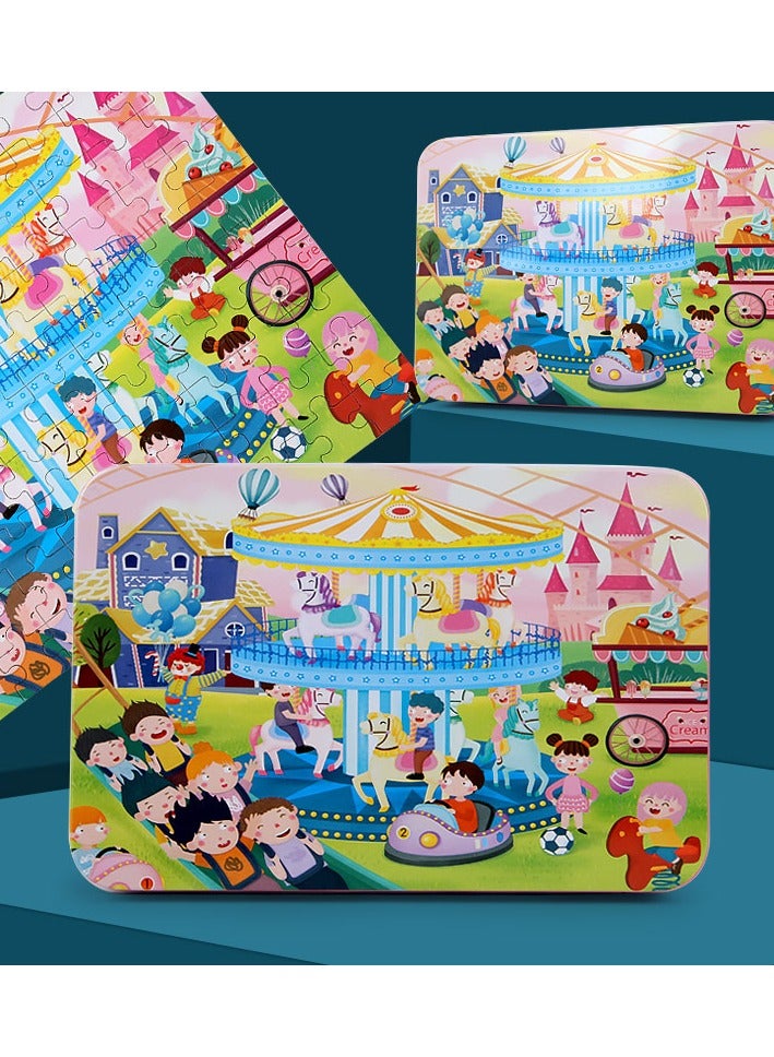 100 قطعة من الحديد مربع خشبية المجلس لغز للأطفال 3-4-5-6-7 سنوات الكرتون خشبية ألعاب التعليم المبكر - Image 1