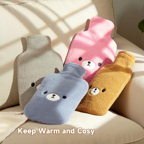 samply Hot Water Bottle with Cute Fleece Cover, Hot Water Bag for Hot and Cold Compress, Hand Feet Warmer, Neck and Shoulder Pain Relief, Brown Bear - Image 4