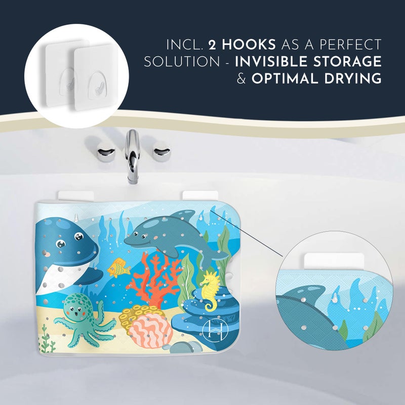 Homerella Bath Tub Mat Non Slip Anti Mold for Kids BPA Free INCL Hooks - homerellaÂ® Ocean Sea Animals 40x16, Baby Bath Mat Non Slip 200 Suction Cups, Non Toxic Machine Washable Toddler EU Certified -Magic Sea - Image 3