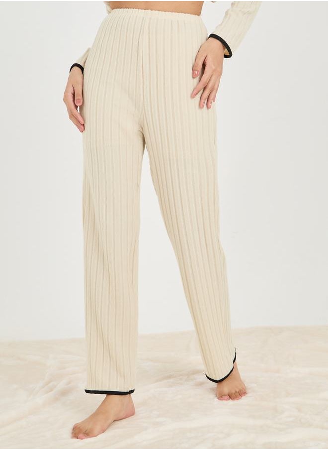 Styli - Brushed Rib Piped Edge Tie Front Shirt & Pyjama Set - Image 1