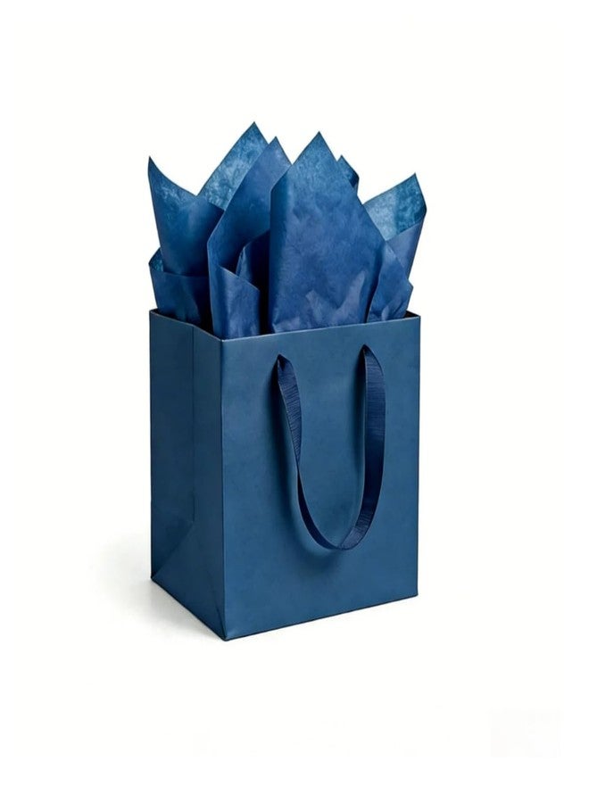 JUNESHE 2 Pack Small Square Gift Bags with Handles & Tissue Paper, 5.9 inch Navy Blue Paper Bag for Birthday Party Favors Bridal Shower Presents Wedding Anniversary Shopping - Image 1