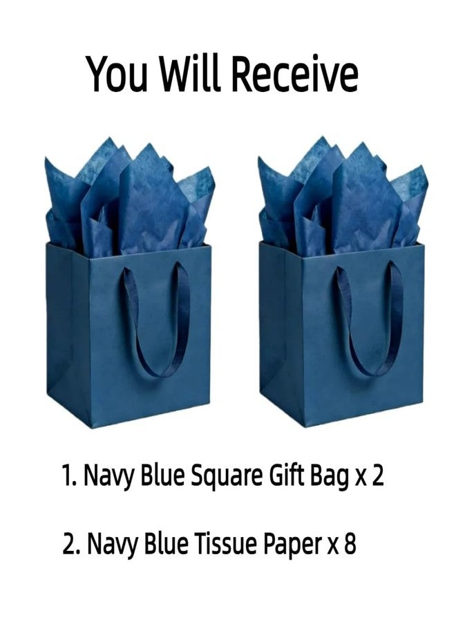 JUNESHE 2 Pack Small Square Gift Bags with Handles & Tissue Paper, 5.9 inch Navy Blue Paper Bag for Birthday Party Favors Bridal Shower Presents Wedding Anniversary Shopping - Image 3
