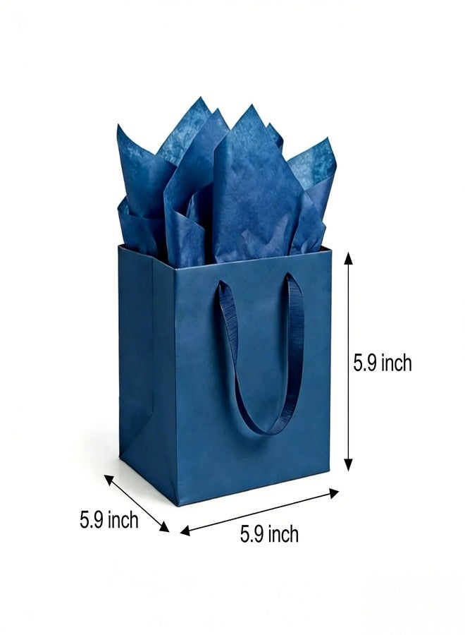 JUNESHE 2 Pack Small Square Gift Bags with Handles & Tissue Paper, 5.9 inch Navy Blue Paper Bag for Birthday Party Favors Bridal Shower Presents Wedding Anniversary Shopping - Image 2