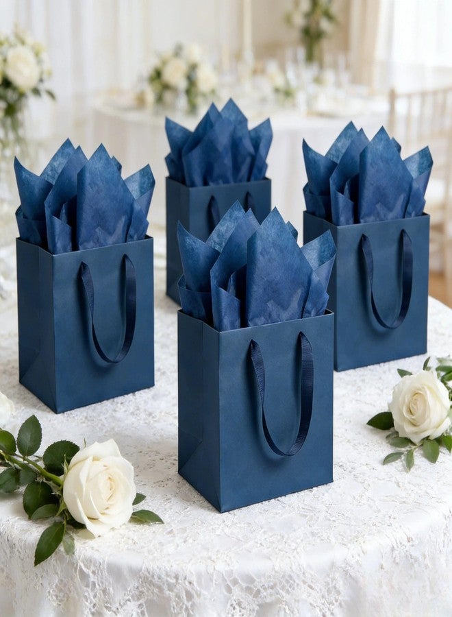 JUNESHE 2 Pack Small Square Gift Bags with Handles & Tissue Paper, 5.9 inch Navy Blue Paper Bag for Birthday Party Favors Bridal Shower Presents Wedding Anniversary Shopping - Image 5