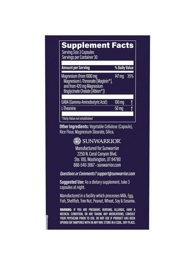 Sunwarrior Magnesium Supplement + Zen Capsules Mood, Sleep & Stress Support with Magnesium, L-Theanine & GABA Promotes Relaxation, Sleep Quality & Mental Clarity - Vegan & Non-Drowsy - 90 Capsules - Image 2