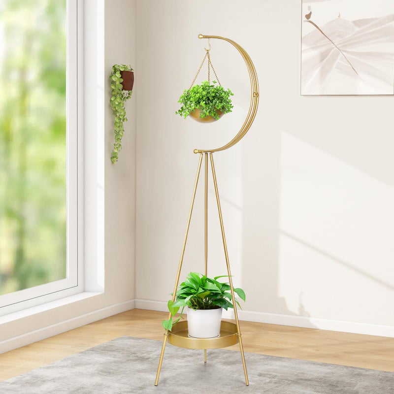 airogym airogym Metal Plant Stand Plant Holder for Indoor Outdoor Multifunctional Iron Flower Pots Rack Modern Planter Display Shelf Hanging Planters for Garden Living Room Decor Corner Balcony Golden 