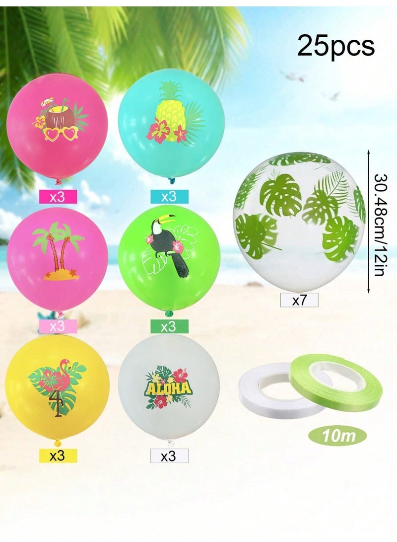 Hawaiian Aloha Party Balloons 25 Pieces 12 Inch With Flamingo Pineapple And Tropical Leaf Designs For Summer Beach And Pool Parties - Image 3