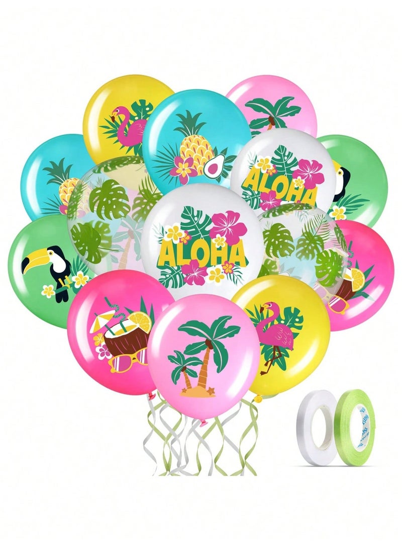 Hawaiian Aloha Party Balloons 25 Pieces 12 Inch With Flamingo Pineapple And Tropical Leaf Designs For Summer Beach And Pool Parties - Image 4