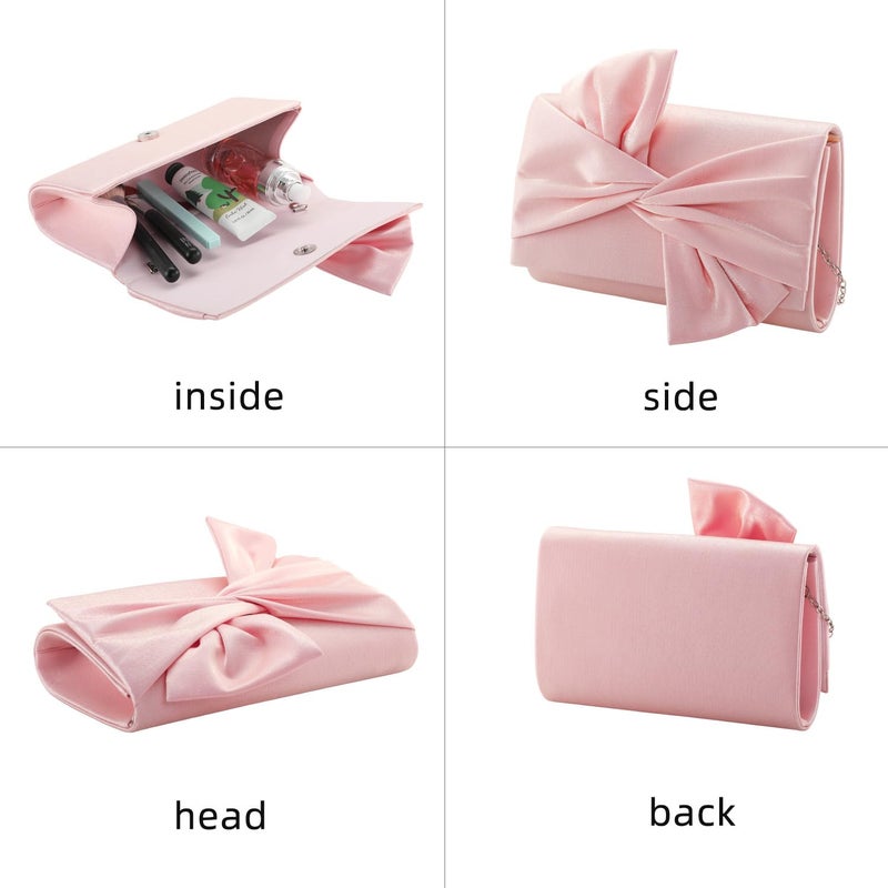 WALLYN'S Satin Clutch purse evening bag for women party wedding handbag(T Pink) - Image 4
